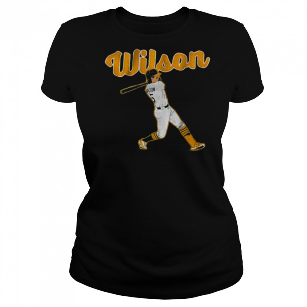 Jacob Wilson Oakland Athletics MLB Baseball Slugger Swing shirt Women's T-shirt