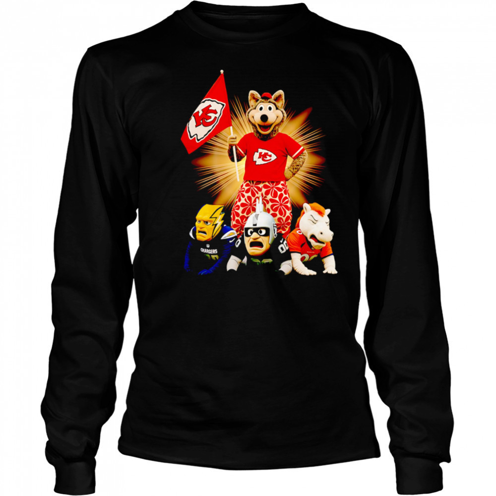 Kansas City Chiefs mascot standing with flag shirt Long Sleeved