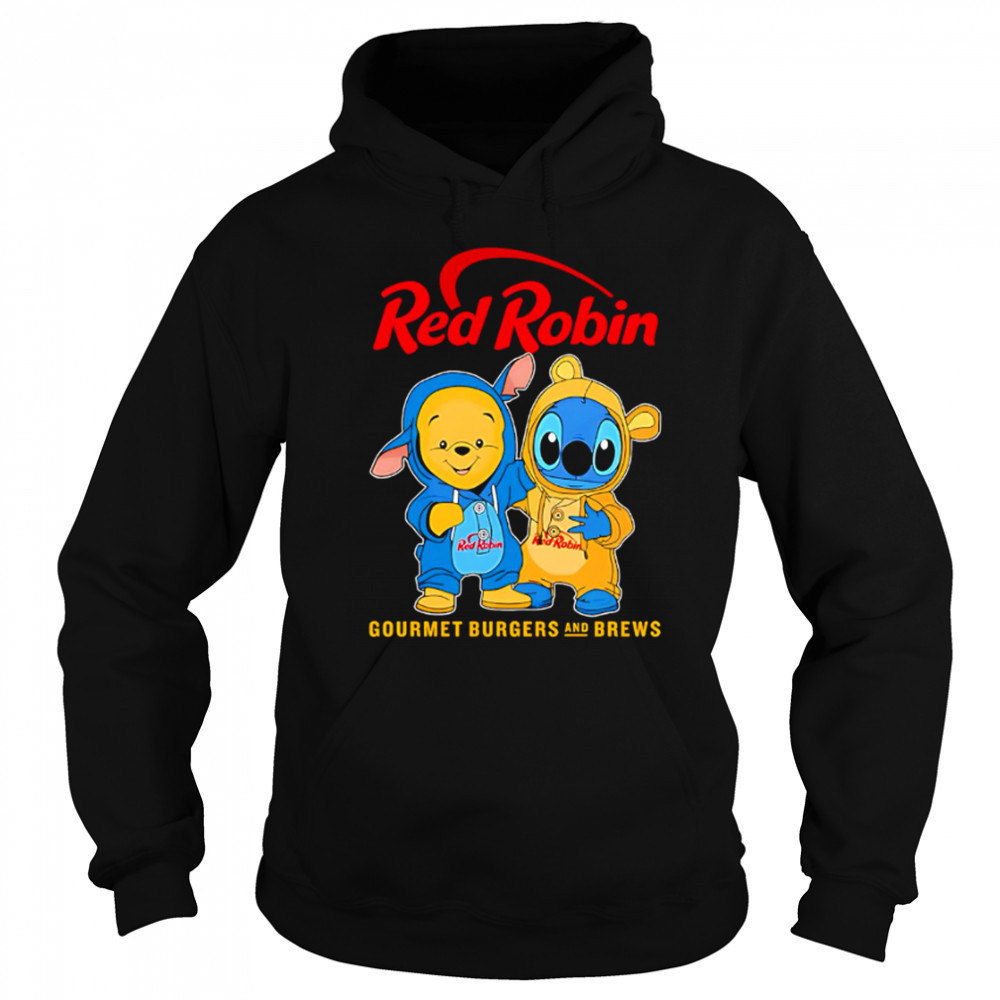 Red robin pooh and stitch friends shirt Sweatshirt