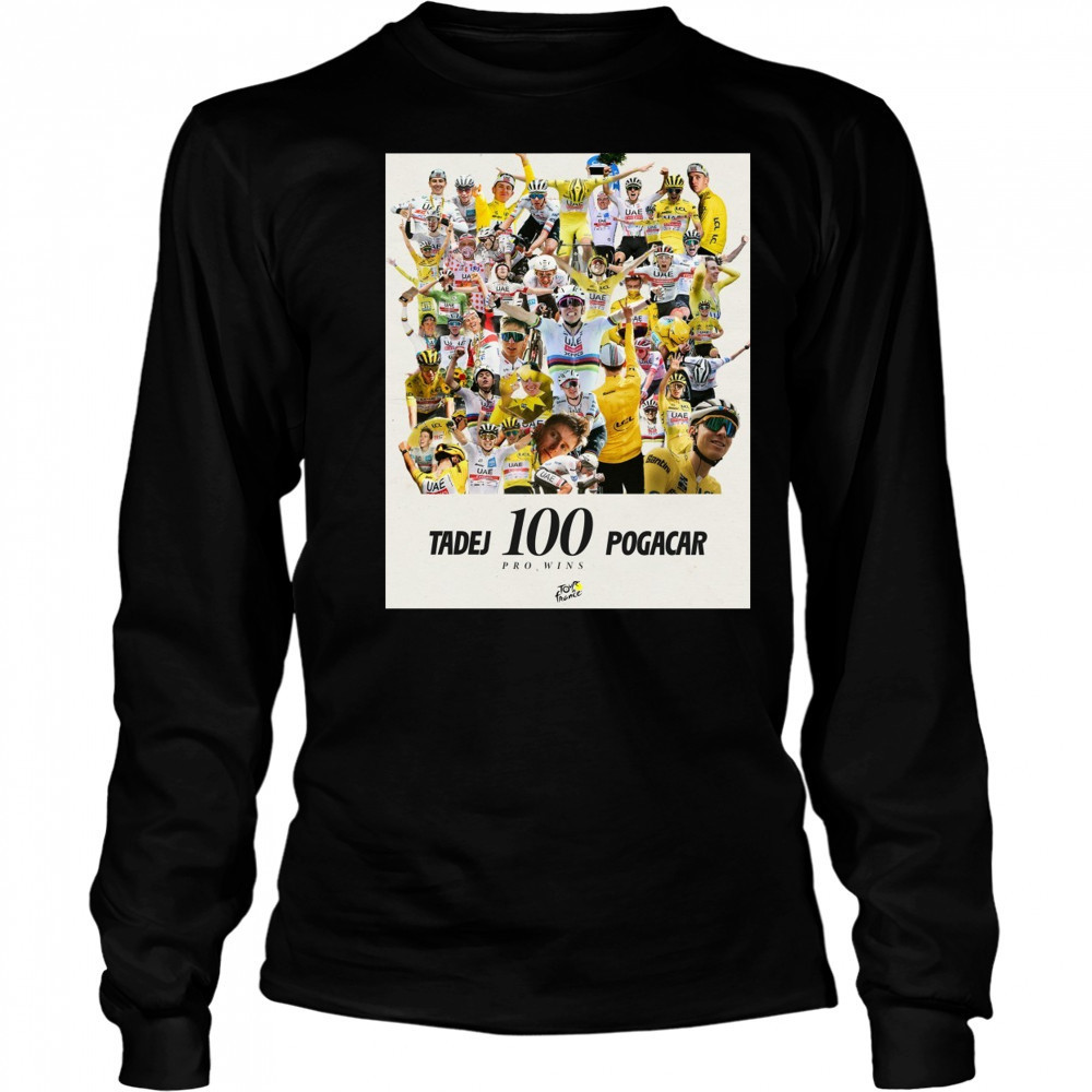 Tadej Pogacar 100th Career Win 2025 Tour De France Victory In The City Of 100 Towers T-Shirt Long Sleeved
