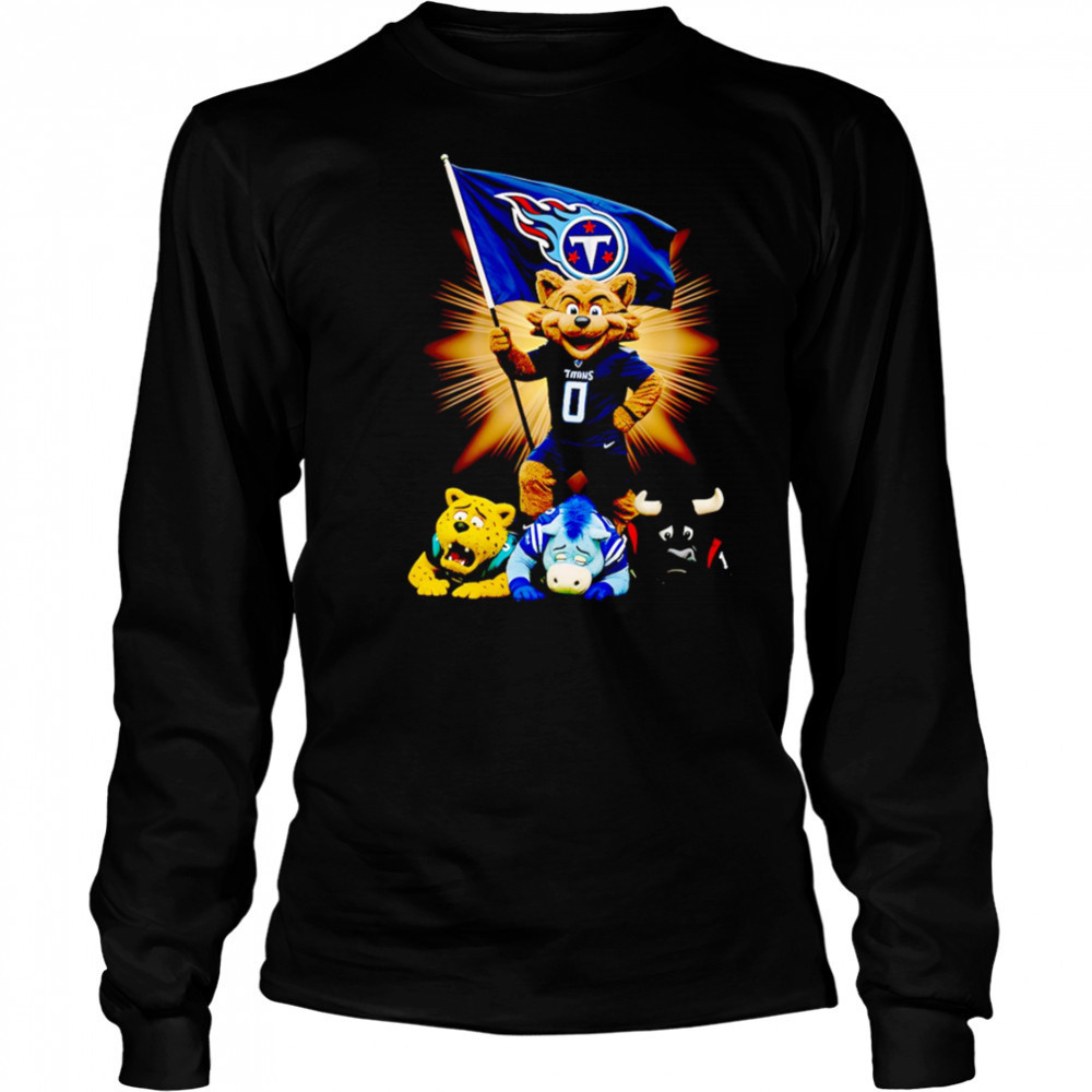 Tennessee Titans mascot standing with flag shirt Long Sleeved