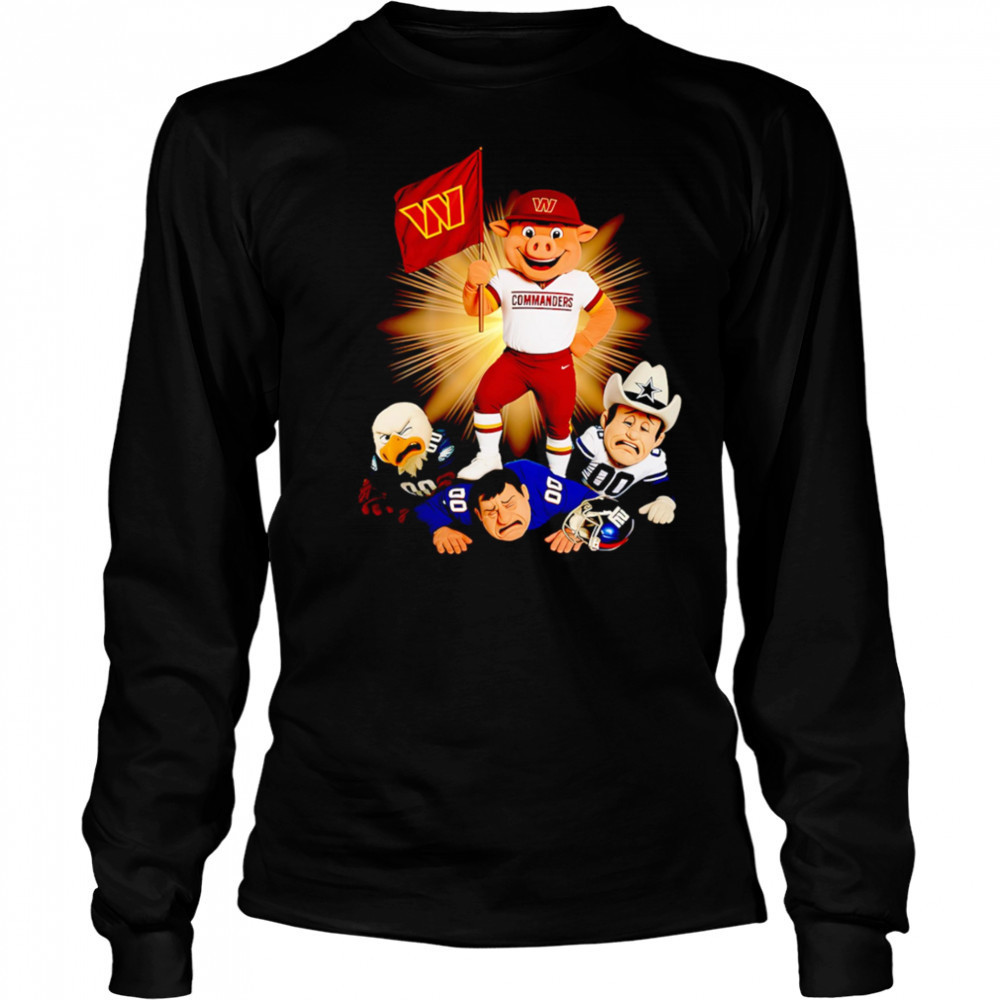 Washington Commanders mascot standing with flag shirt Long Sleeved