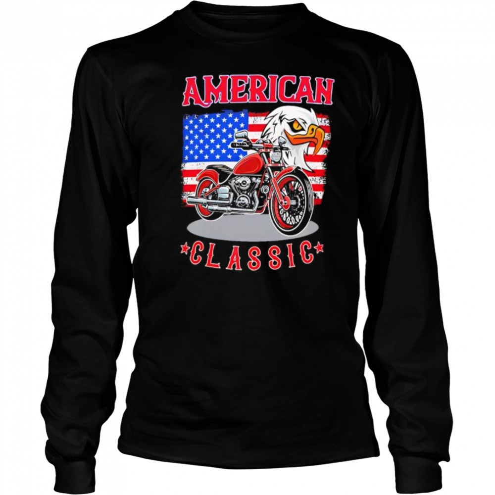 American Classic Moto Eagle American flag retro shirt Long Sleeved