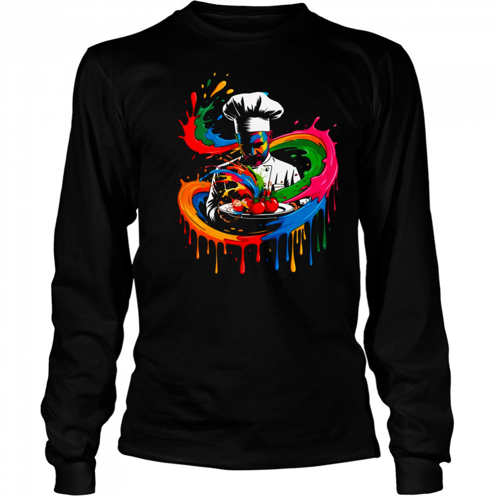 Colorful Chef Design With Splash Art Kitchen Cooking Lovers shirt Long Sleeved