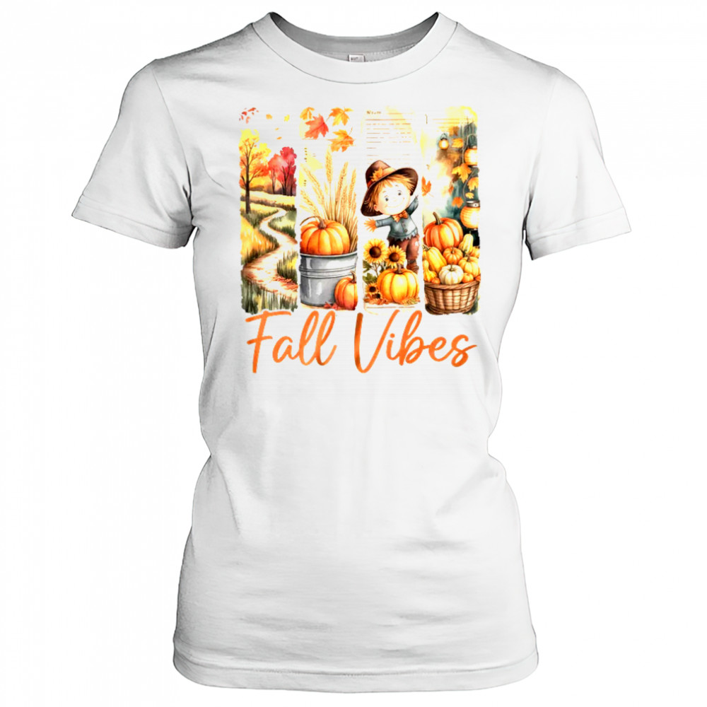 Fall Vibes Pumpkin Girls Autumn Vibes Scarecrow Thanksgiving shirt Women's T-shirt