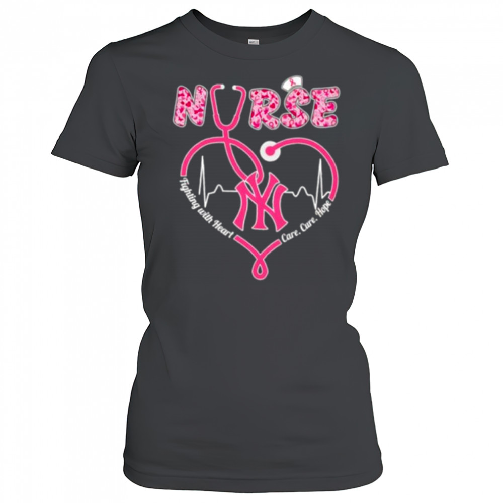 Nurse fighting with heart care cure hope New York Yankees shirt Women's T-shirt