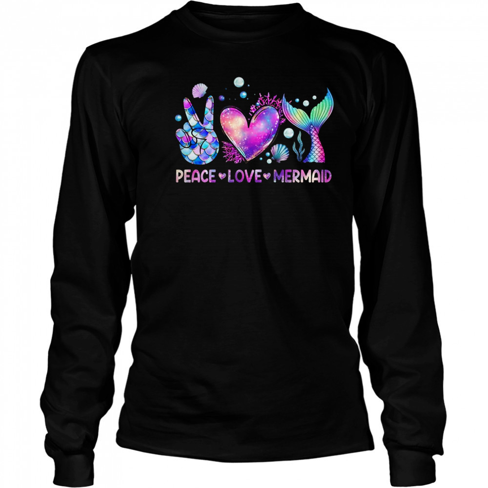 Peace Love Mermaid Summer Love Mermaid Beach Vacation Girls shirt Long Sleeved
