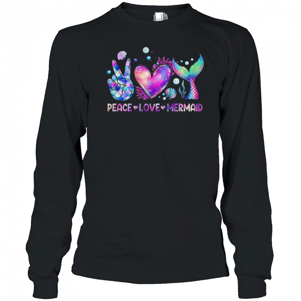 Peace Love Mermaid Summer Love Mermaid Beach Vacation Girls shirt Long Sleeved