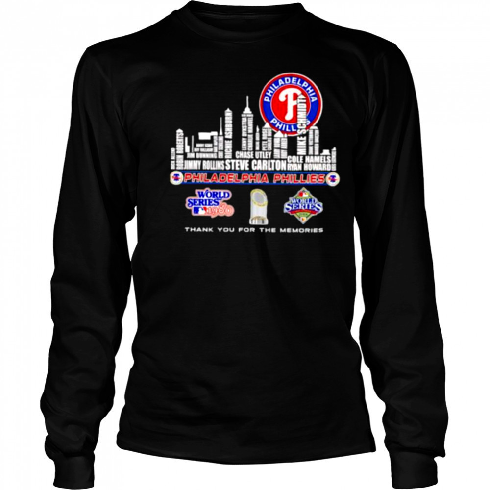Skyline name Philadelphia Phillies World Series thank you for the memories shirt Long Sleeved