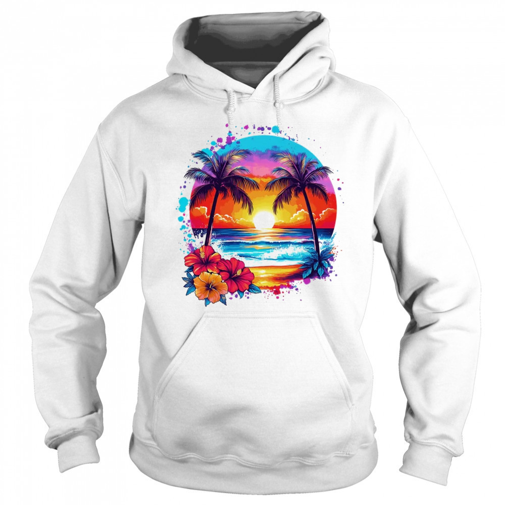 Summer Vacation Beach Palm Trees Hibiscus Flowers Sunset shirt Sweatshirt