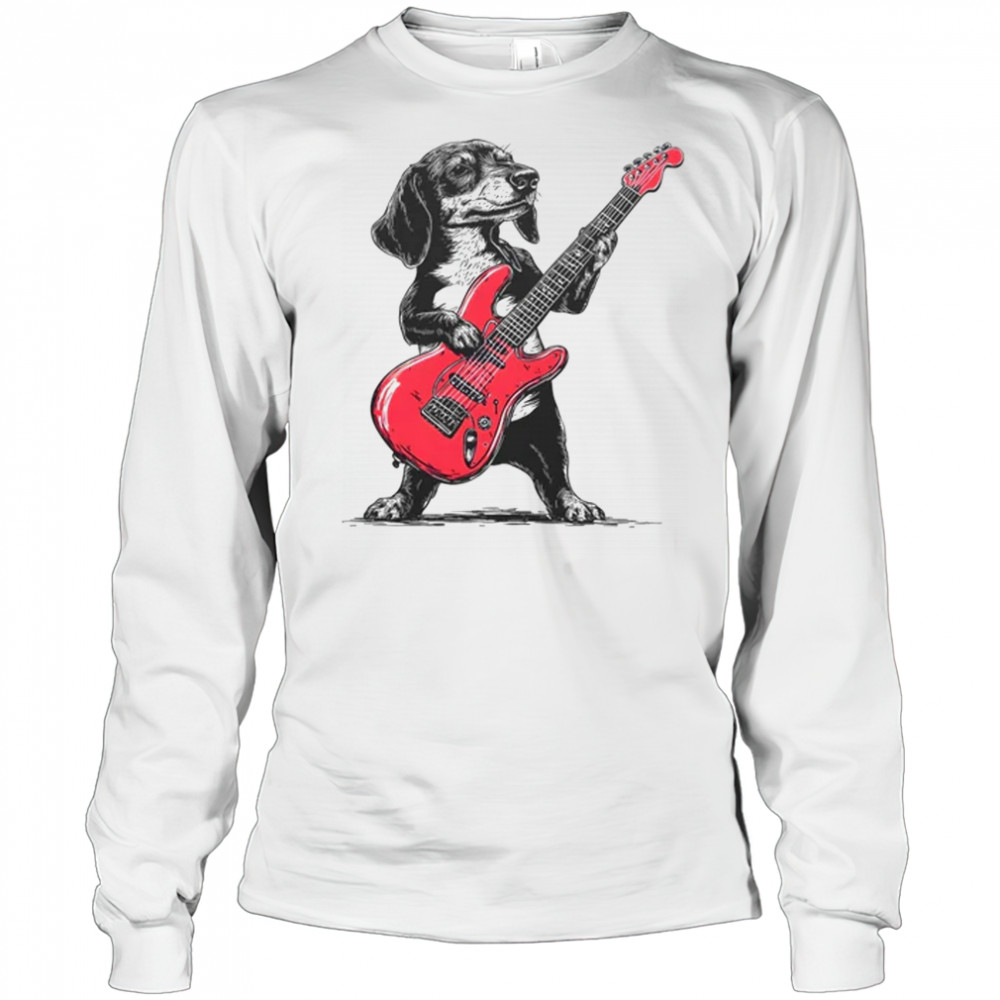 Vintage Dachshund Weenie Playing Guitar Rocking Dog Lover shirt Long Sleeved