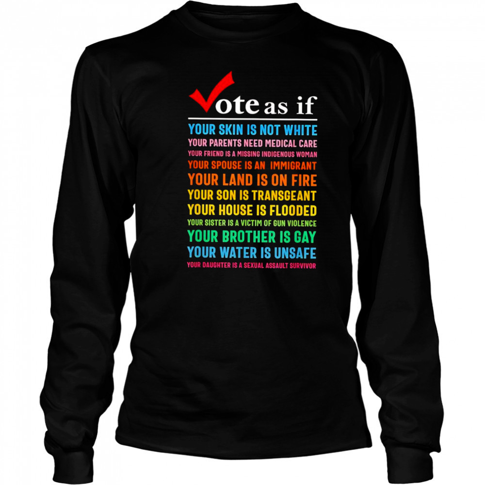 Vote as if your skin is not white your parents need medical care shirt Long Sleeved