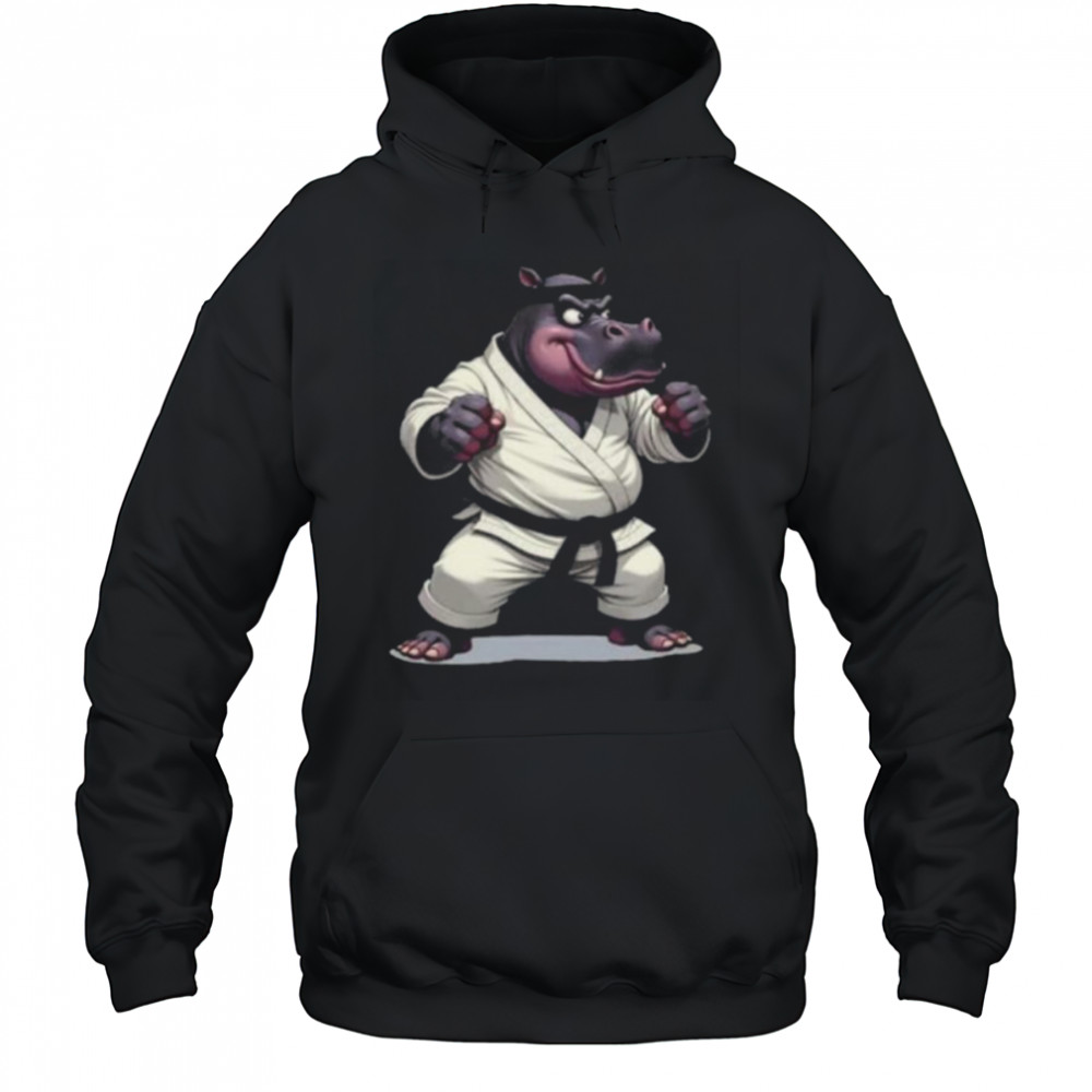 Combative Hippo wearing a GI in fight pose 1 Fan Fun Long Sleeve Shirt Hoodie