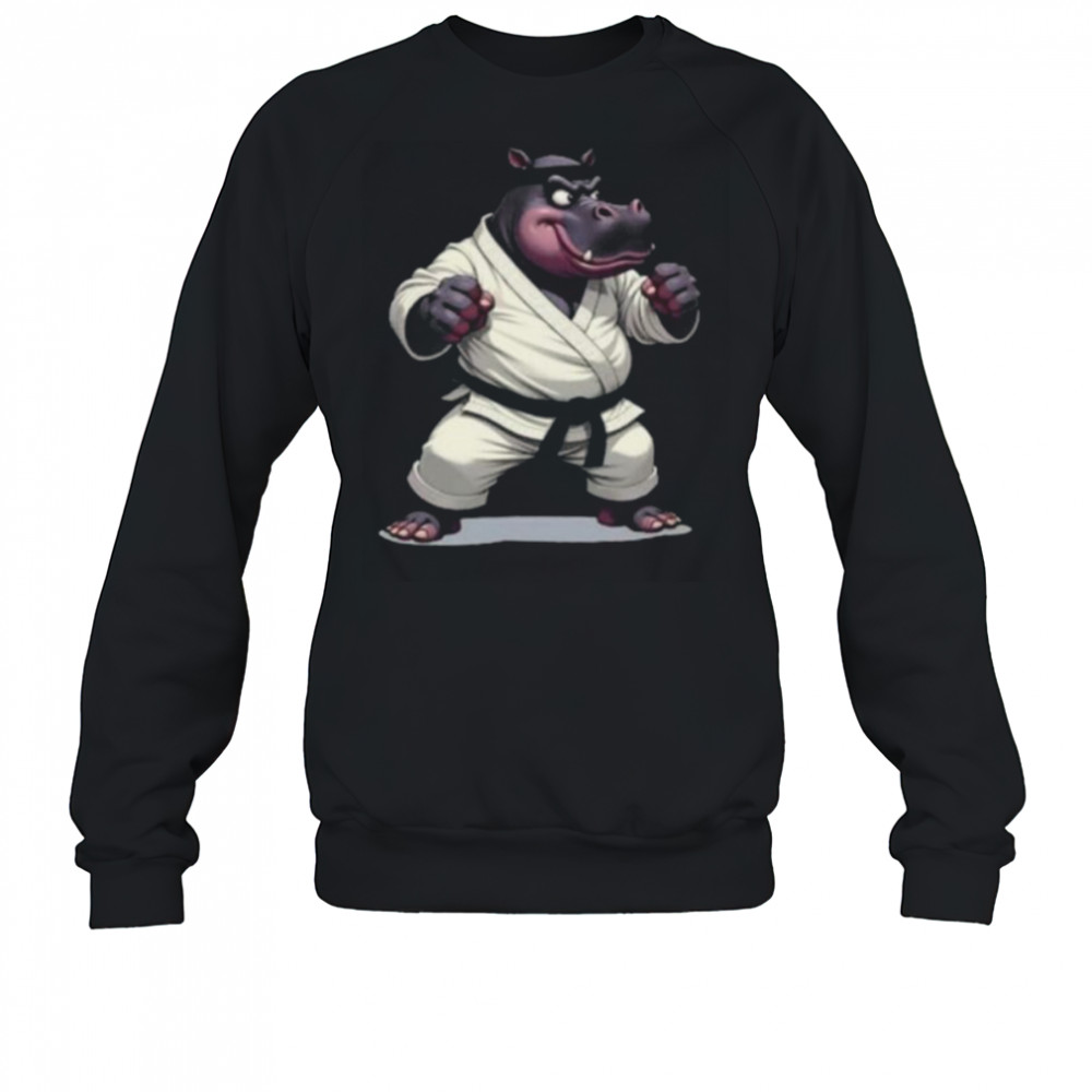 Combative Hippo wearing a GI in fight pose 1 Fan Fun Long Sleeve Shirt Sweatshirt