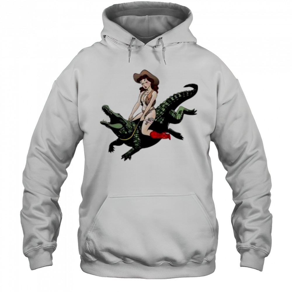 Cowgirl Riding an Alligator shirt Hoodie
