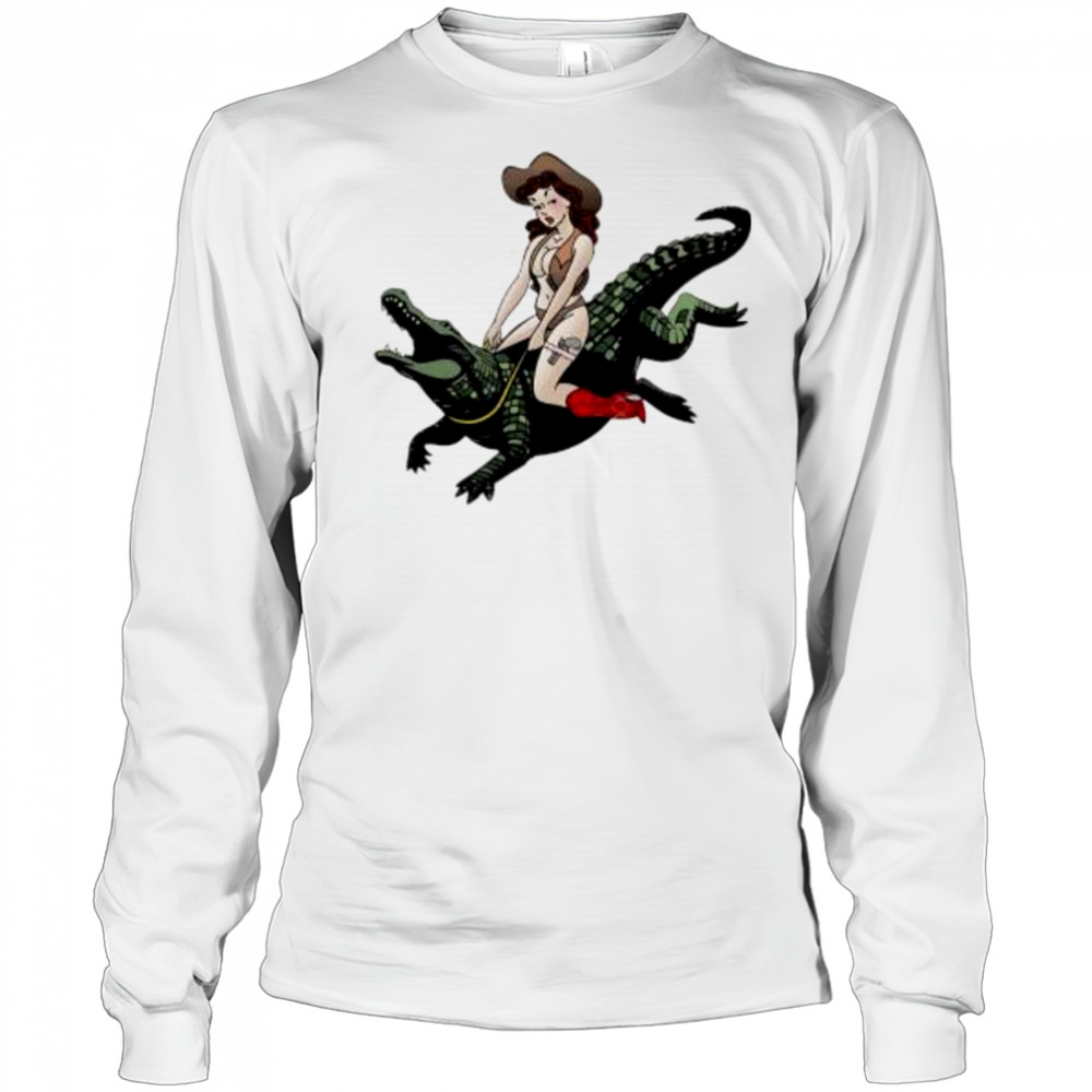 Cowgirl Riding an Alligator shirt Long Sleeved