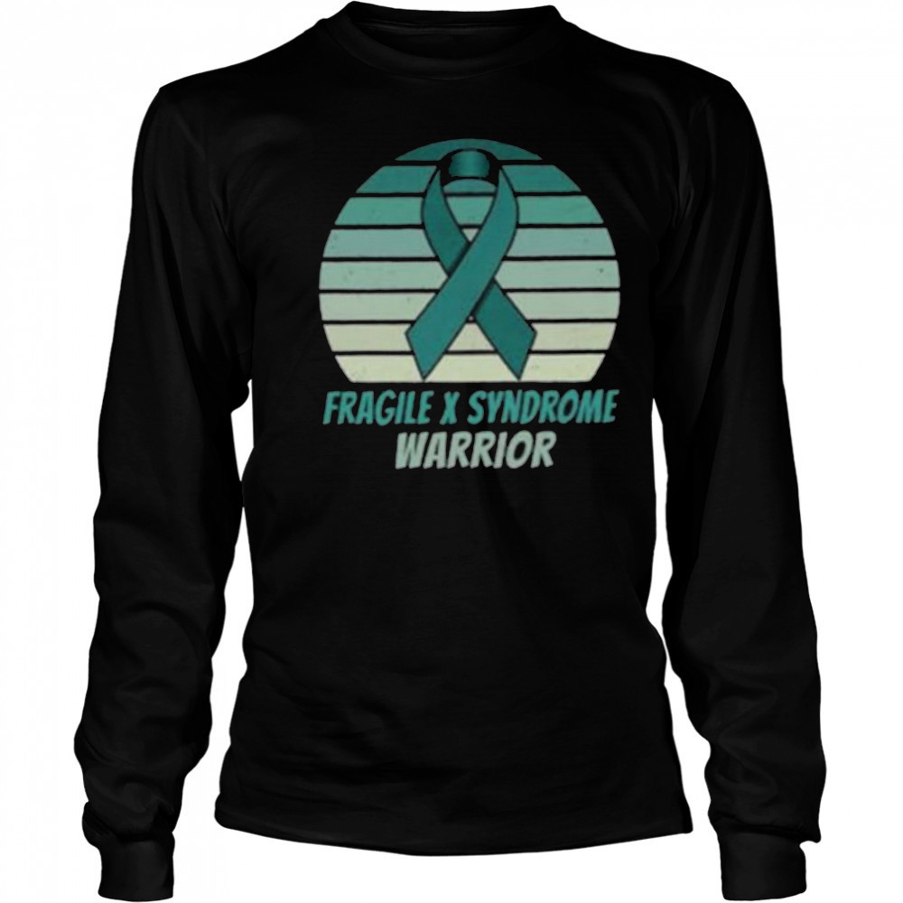 Vintage Fragile X Syndrome Warrior Teal Ribbon Fighter Pullover Shirt Long Sleeved