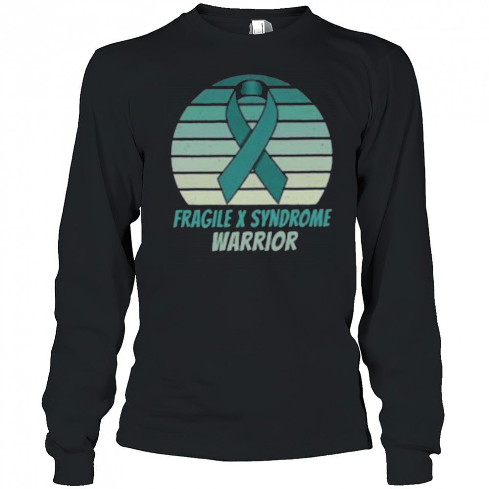Vintage Fragile X Syndrome Warrior Teal Ribbon Fighter Pullover Shirt Long Sleeved