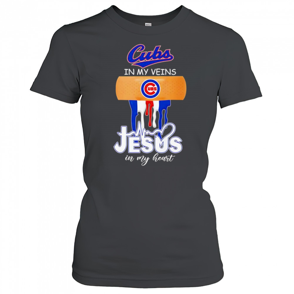 Bandage Chicago Cubs in my veins Jesus in my heart shirt Women's T-shirt