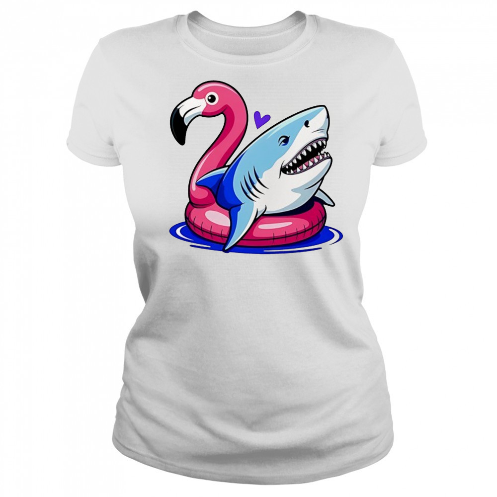 Great White Shark in Pink Flamingo Pool float shirt Women's T-shirt