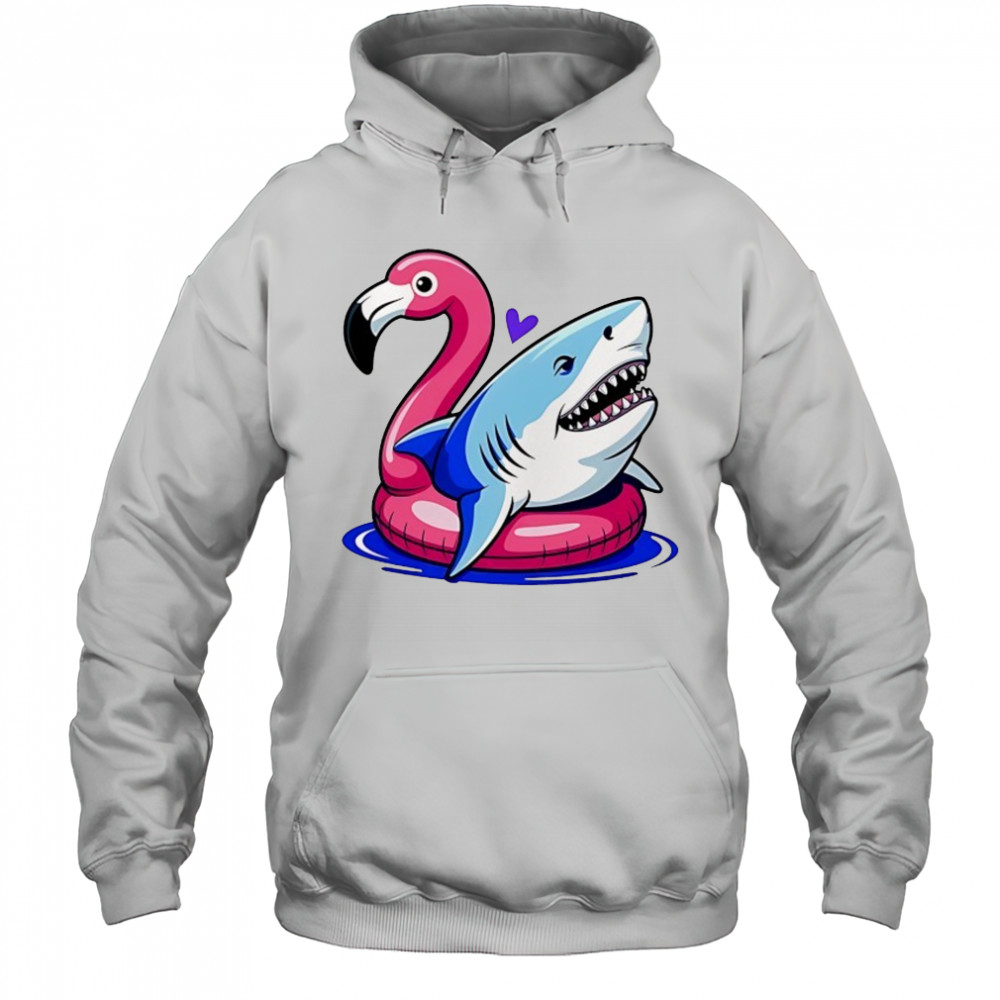 Great White Shark in Pink Flamingo Pool float shirt Hoodie
