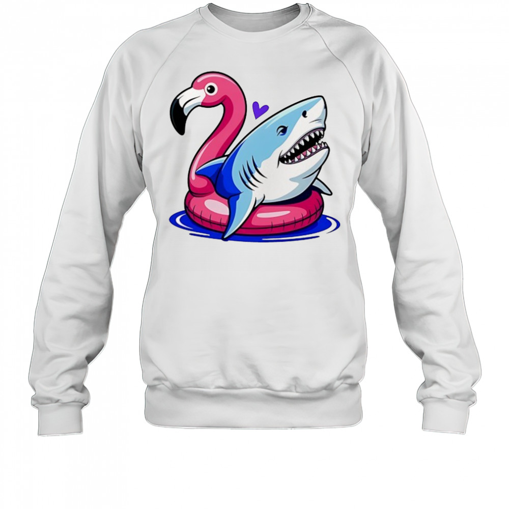 Great White Shark in Pink Flamingo Pool float shirt Sweatshirt