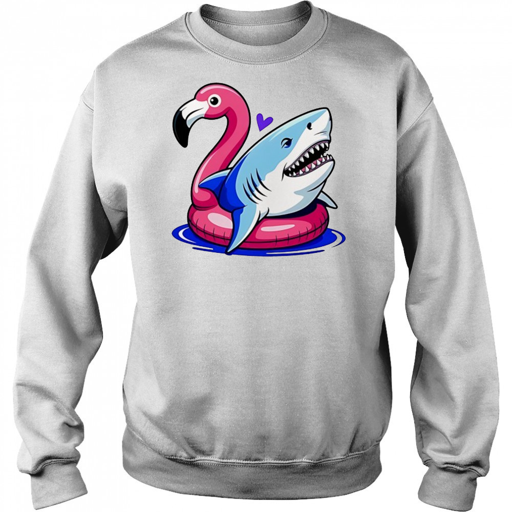 Great White Shark in Pink Flamingo Pool float shirt Hoodie