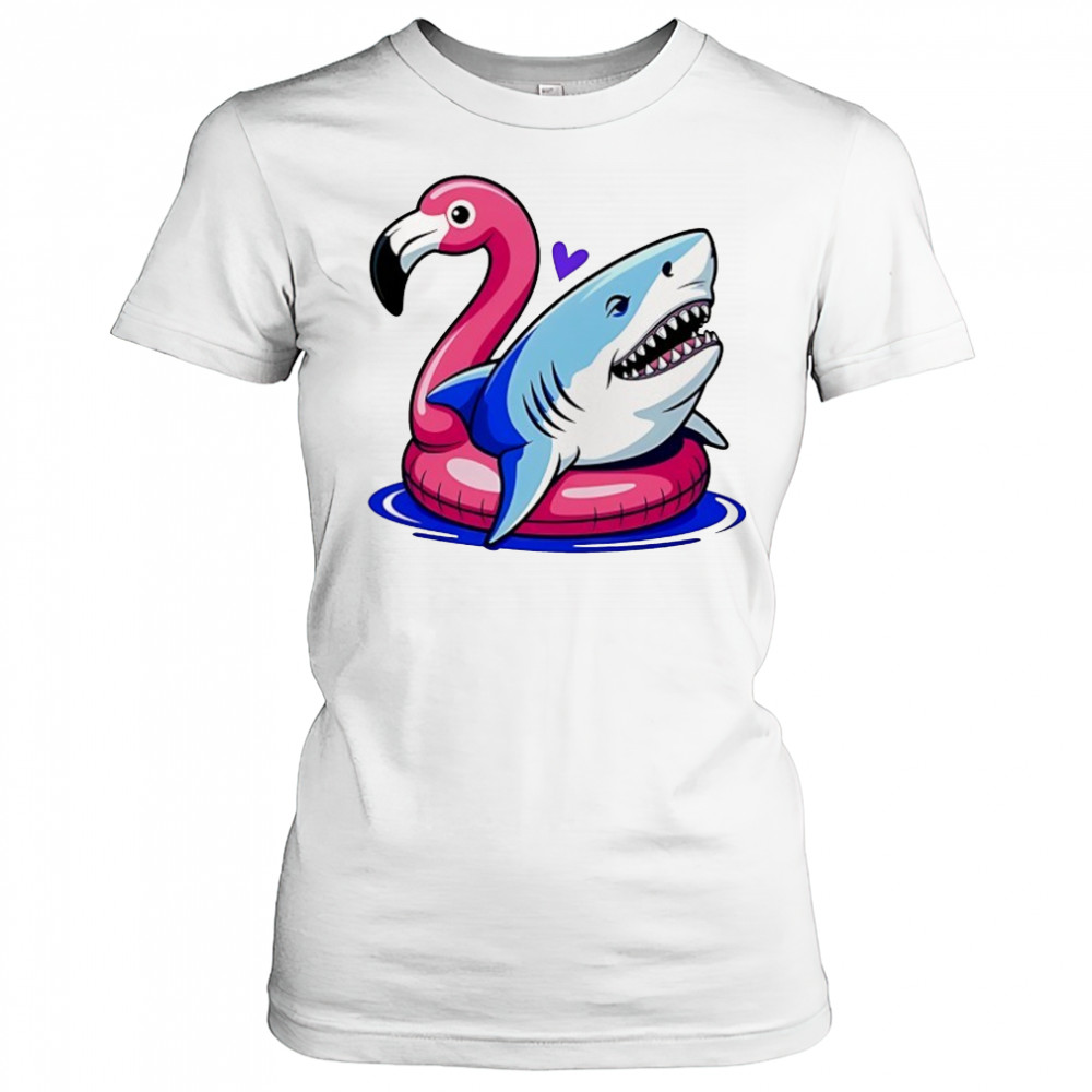 Great White Shark in Pink Flamingo Pool float shirt Women's T-shirt
