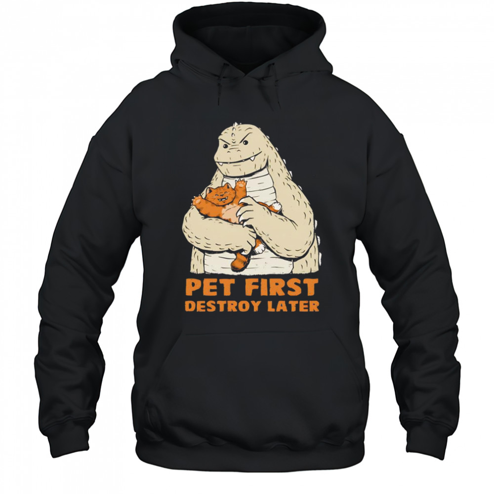 Pet first destroy later Godzilla with a cat shirt Hoodie