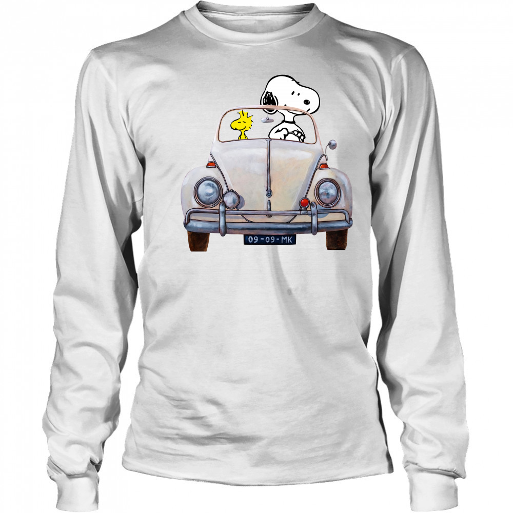 Snoopy And Woodstock Driving Volkswagen Beetle shirt Long Sleeved