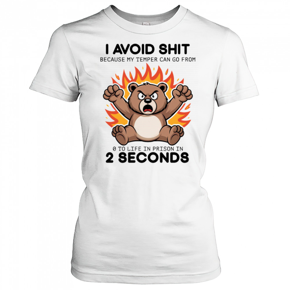 Bear angry I avoid shit because my temper can go from 0 to life in prison in 2 seconds shirt Women's T-shirt