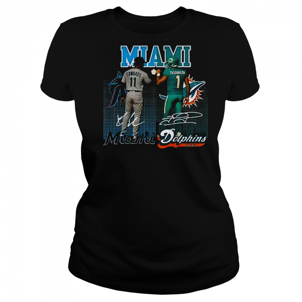 Bryan De La Cruz Miami Marlins x Tua Tagovailoa Miami Dolphins signature sports shirt Women's T-shirt