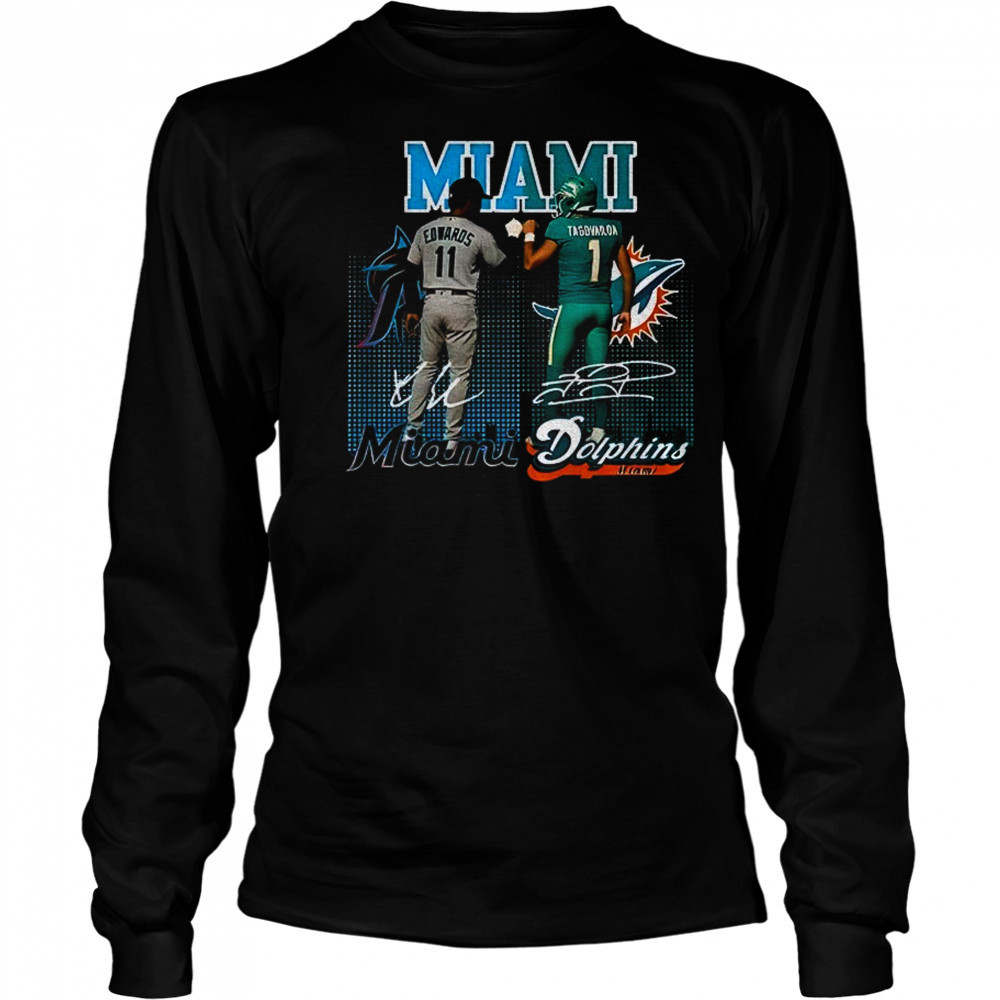 Bryan De La Cruz Miami Marlins x Tua Tagovailoa Miami Dolphins signature sports shirt Long Sleeved