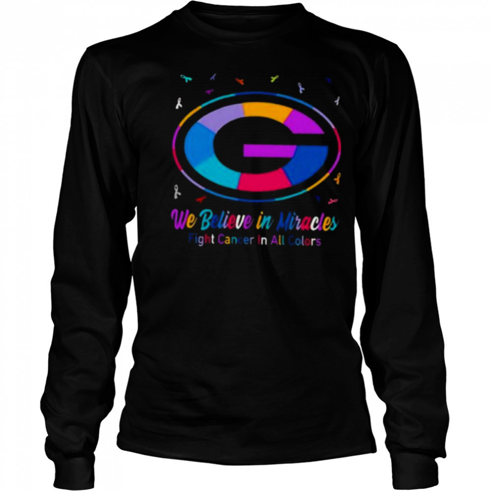 Green Bay Packers we believe in miracles fight cancer in all colors shirt Long Sleeved