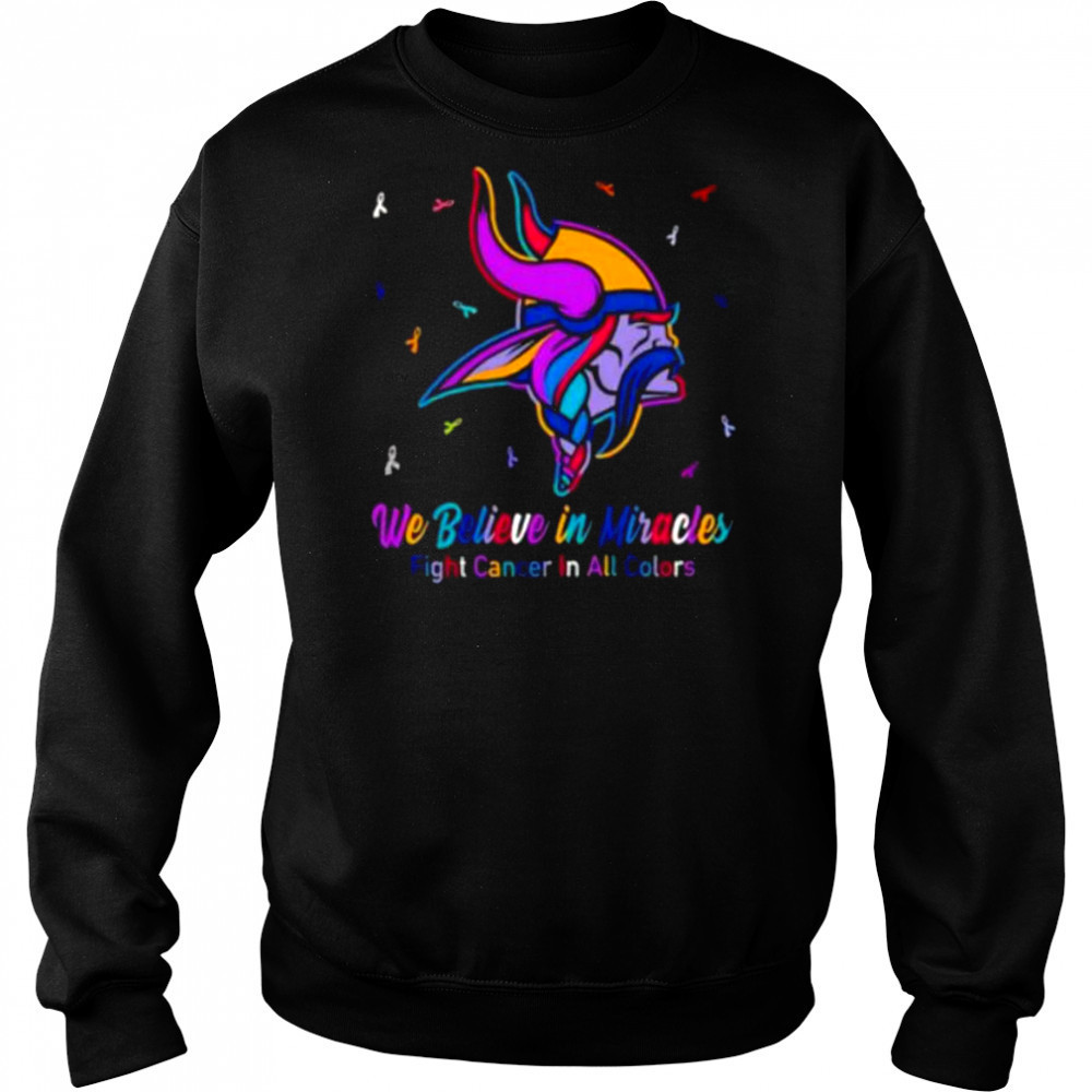 Minnesota Vikings we believe in miracles fight cancer in all colors shirt Hoodie
