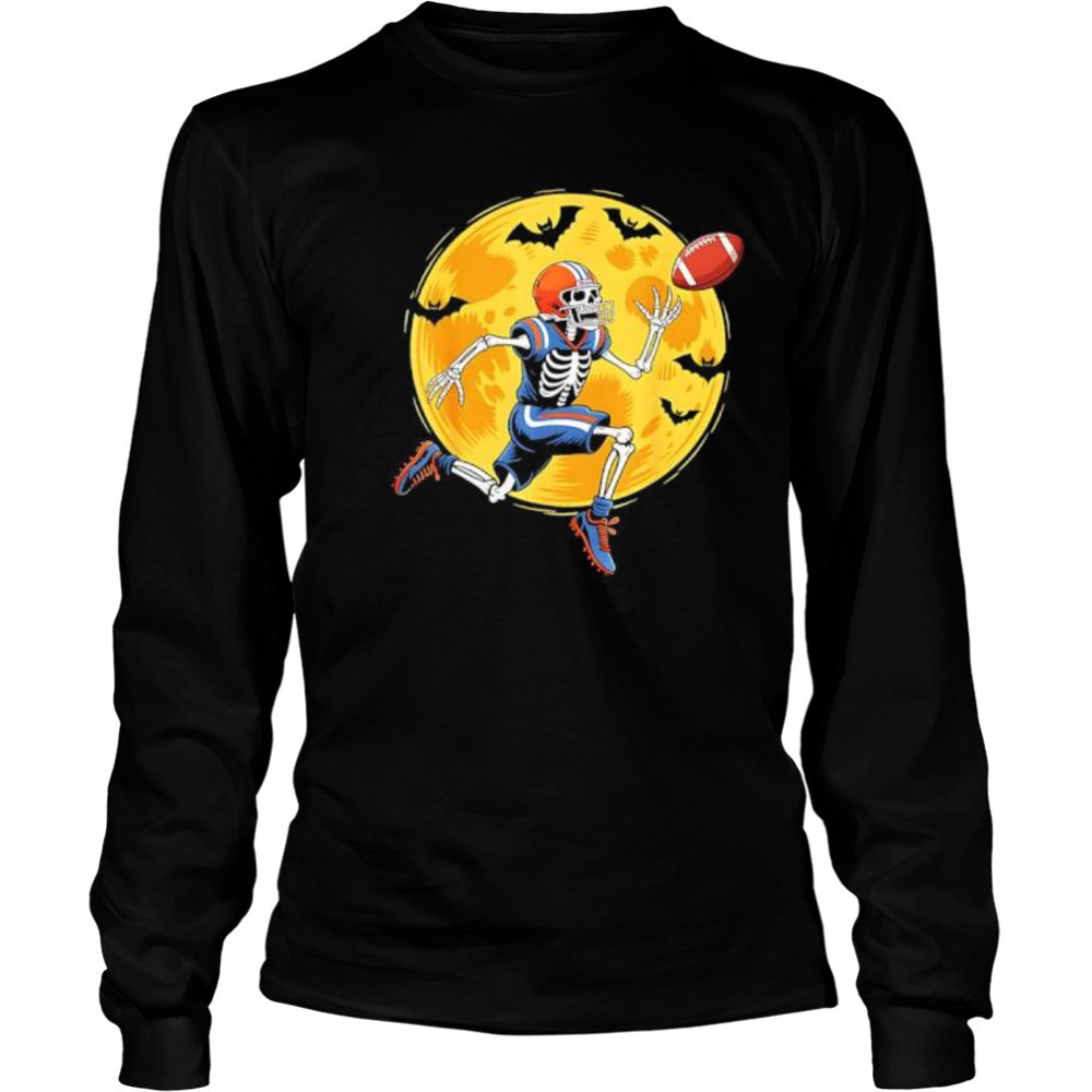Skeleton football halloween shirt Long Sleeved