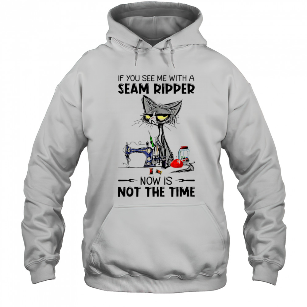 Cat If you see me with a seam ripper now is not the time shirt Hoodie