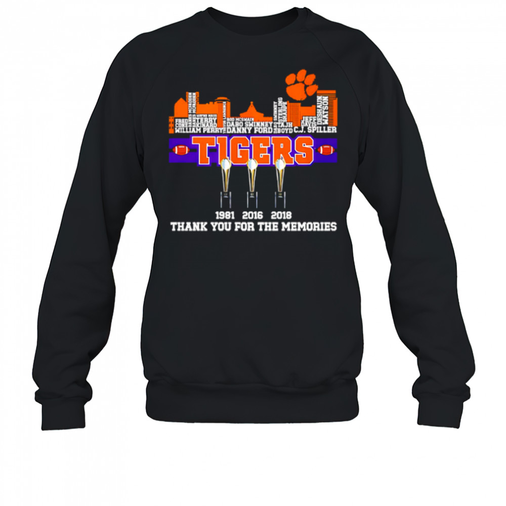 Clemson Tigers 1981-2016-2018 Champions Thank You For The Memories shirt Sweatshirt