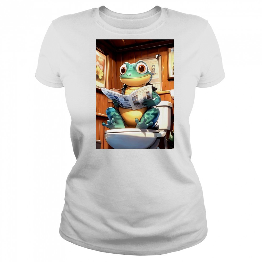 Green Gecko reads Morning Newspaper Rustic Wood Bathroom shirt Women's T-shirt