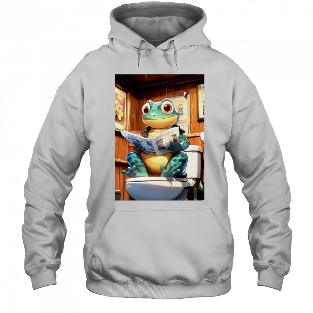 Green Gecko reads Morning Newspaper Rustic Wood Bathroom shirt Hoodie