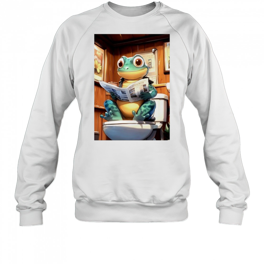 Green Gecko reads Morning Newspaper Rustic Wood Bathroom shirt Sweatshirt