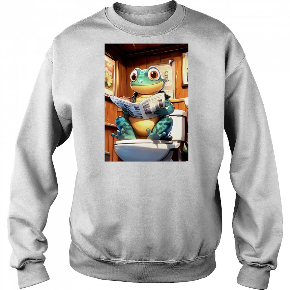 Green Gecko reads Morning Newspaper Rustic Wood Bathroom shirt Hoodie