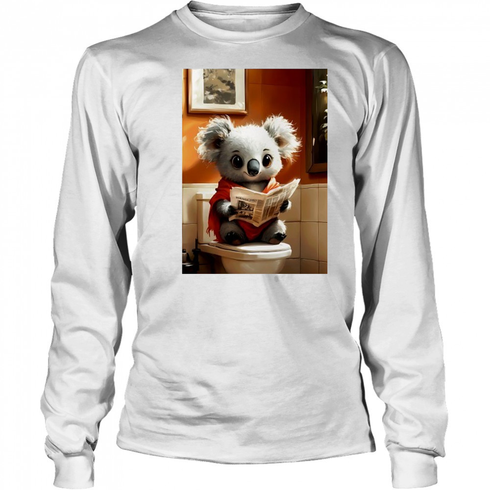 Koala Bear reading Newspaper Bathroom Morning Routine Charm shirt Long Sleeved