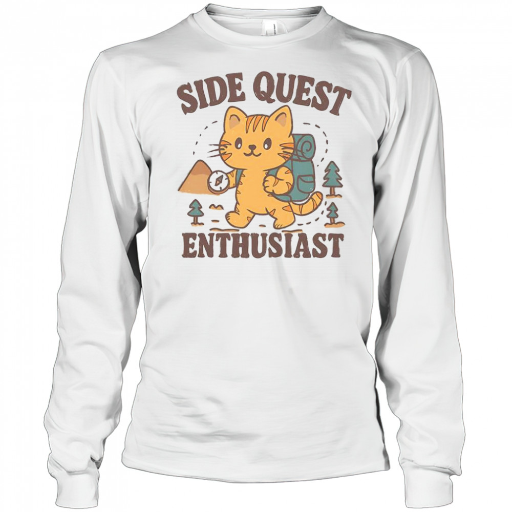 Side Quest Enthusiast Hiking Cat T-Shirt Long Sleeved