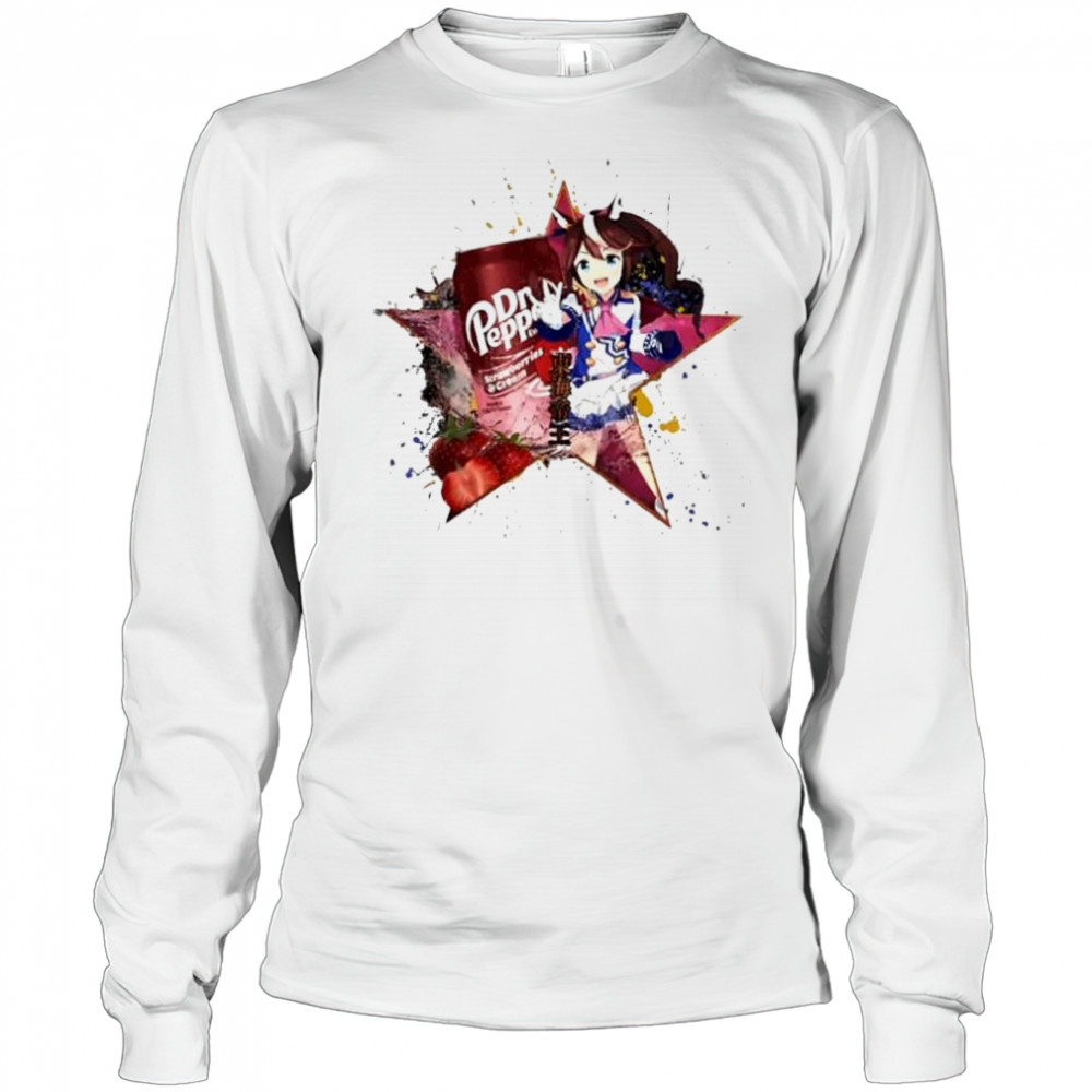 TokaI teio umamusume dr pepper strawberries cream drink anime shirt Long Sleeved