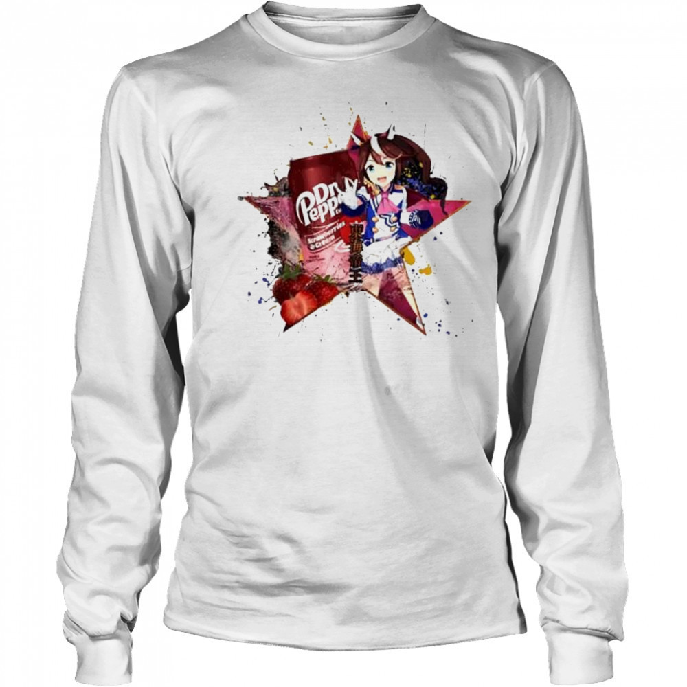 TokaI teio umamusume dr pepper strawberries cream drink anime shirt Long Sleeved