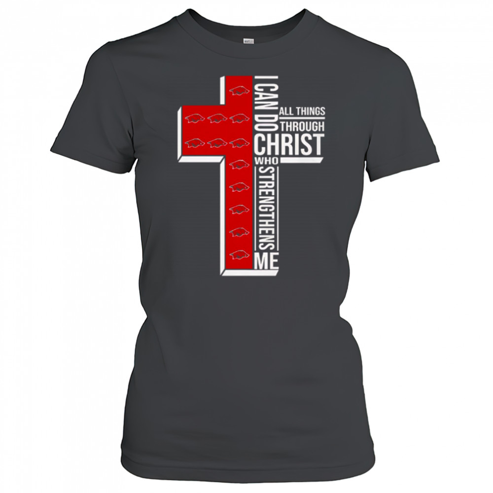 Awesome Arkansas Razorbacks I can do all things through Christ who strengthens me shirt Women's T-shirt