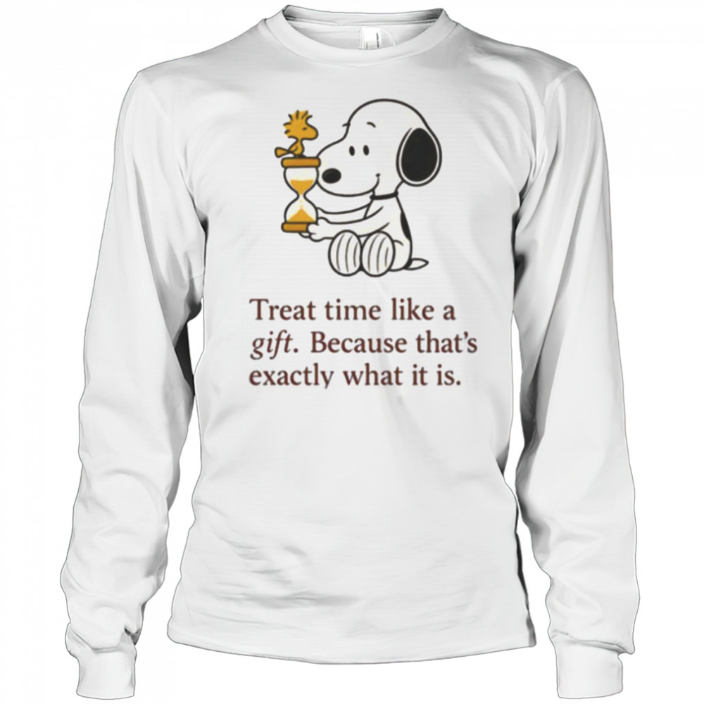 Snoopy and Woodstock treat time like a gift because that’s exactly what it is shirt Long Sleeved