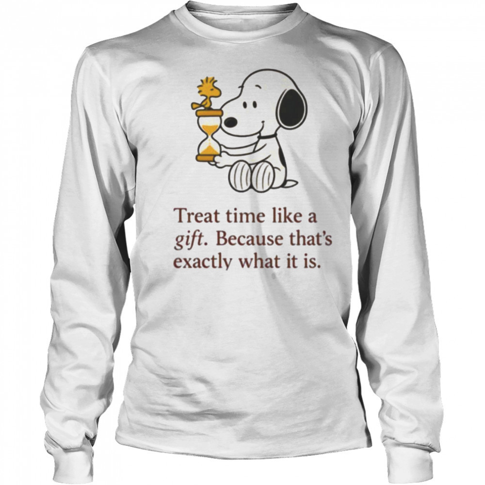 Snoopy and Woodstock treat time like a gift because that’s exactly what it is shirt Long Sleeved