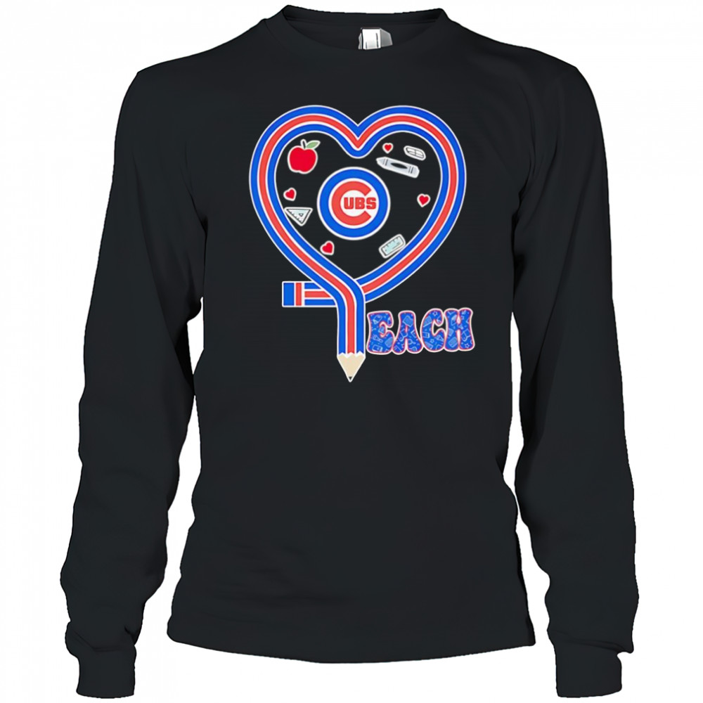 Teach heart Chicago Cubs logo shirt Long Sleeved